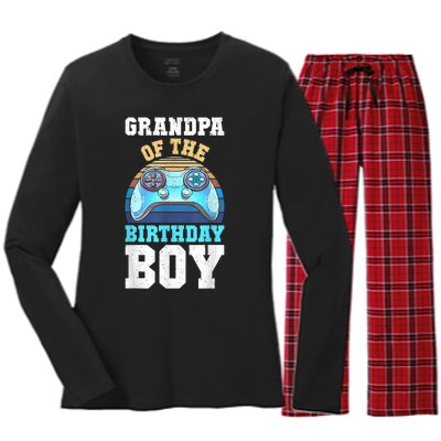 Men Grandpa Of The Birthday Boy Matching Video Gamer Birthday Women's Long Sleeve Flannel Pajama Set 