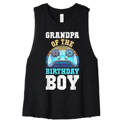 Men Grandpa Of The Birthday Boy Matching Video Gamer Birthday Women's Racerback Cropped Tank