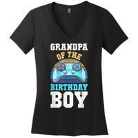 Men Grandpa Of The Birthday Boy Matching Video Gamer Birthday Women's V-Neck T-Shirt