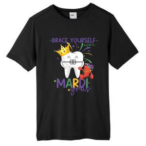 Mardi Gras Orthodonist Brace Yourself For Mardi Gras Tall Fusion ChromaSoft Performance T-Shirt