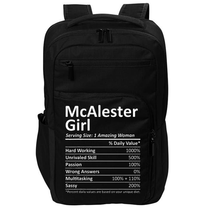 Mcalester Girl Ok Oklahoma Funny City Home Roots Impact Tech Backpack