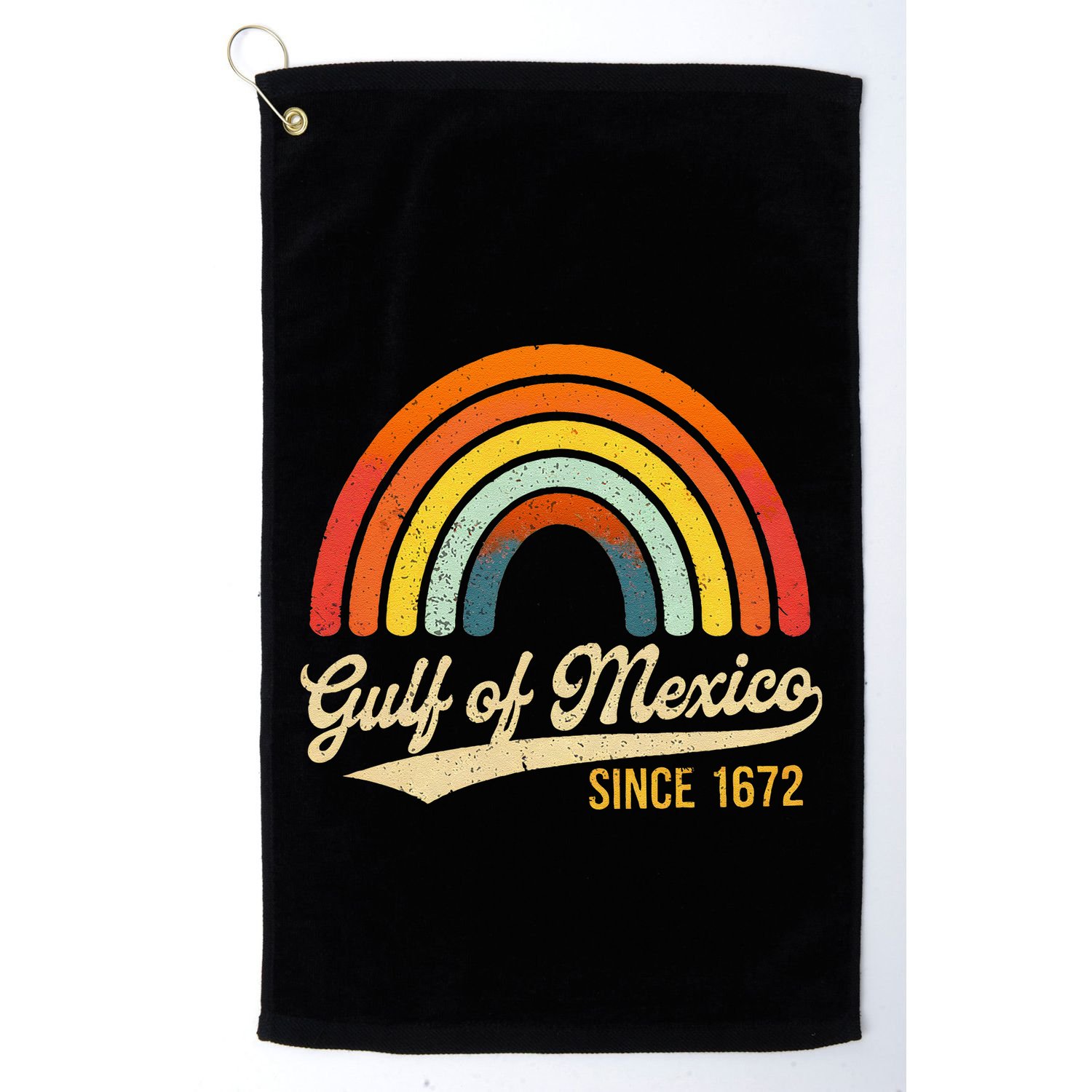 Mexico Gulf Of Mexico Vintage Design Retro Rainbow Sun Golf Towel