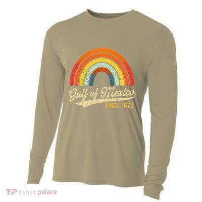Mexico Gulf Of Mexico Vintage Design Retro Rainbow Sun Cooling Performance Long Sleeve Crew