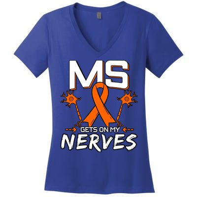 Ms Gets On My Nerves Multiple Sclerosis Awareness Survivor Cool Gift Women's V-Neck T-Shirt