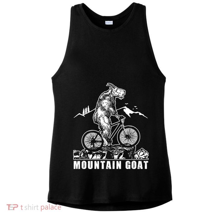 Mountain Goat On A Mountain Bike Cool Ladies PosiCharge Tri-Blend Wicking Tank