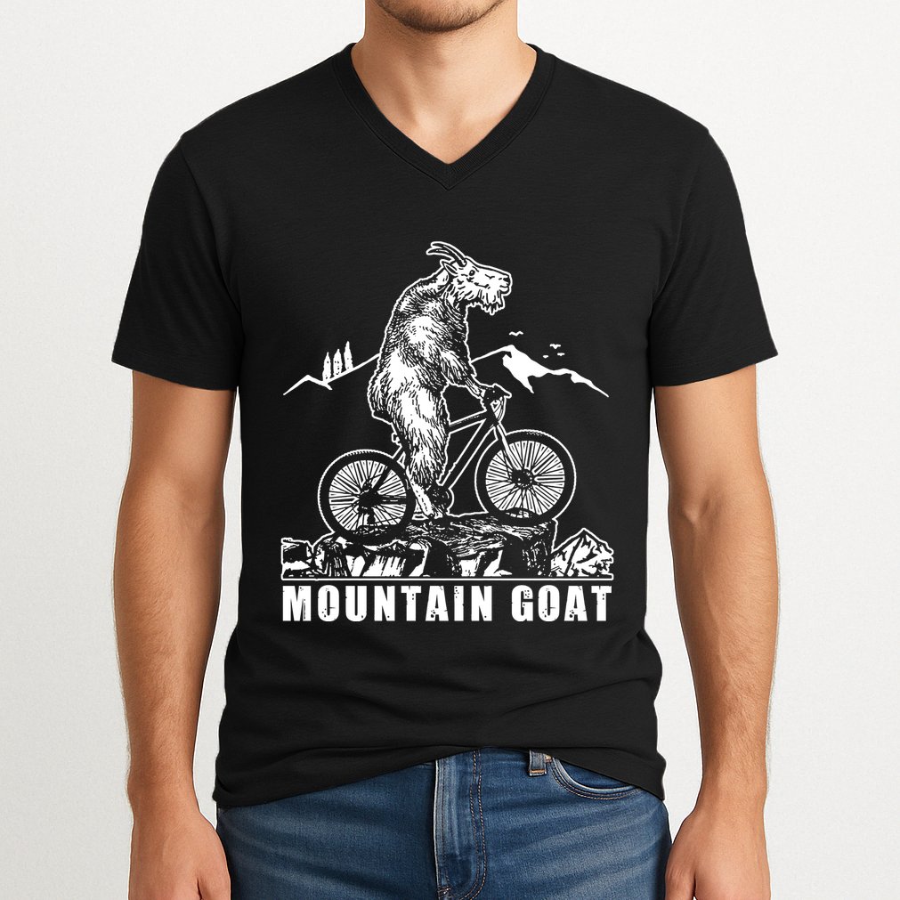 Mountain Goat On A Mountain Bike Cool V-Neck T-Shirt