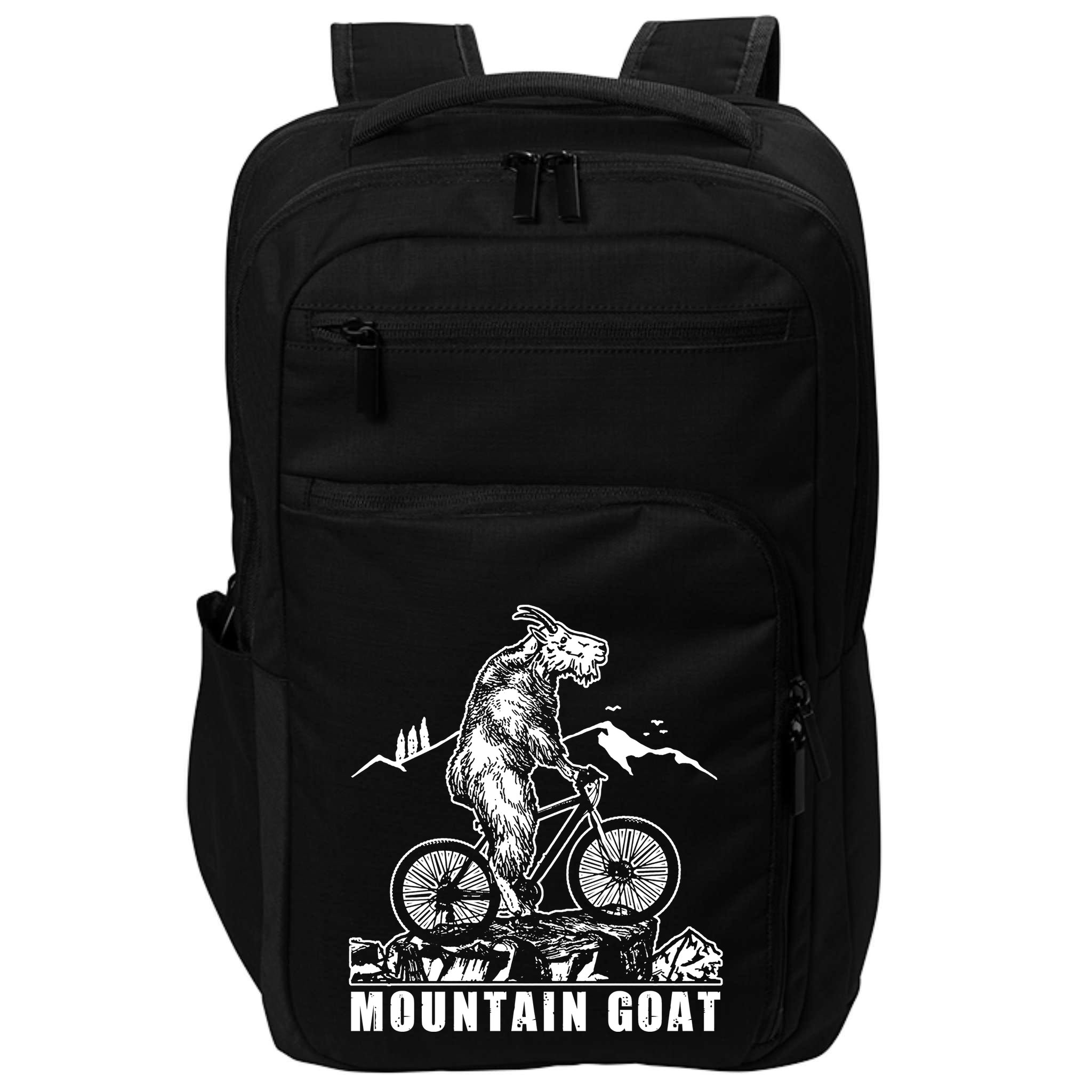 Mountain Goat On A Mountain Bike Cool Impact Tech Backpack