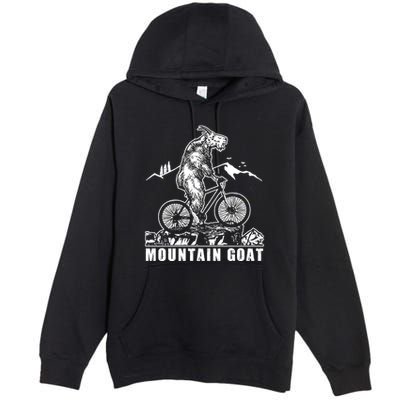 Mountain Goat On A Mountain Bike Cool Premium Pullover Hoodie