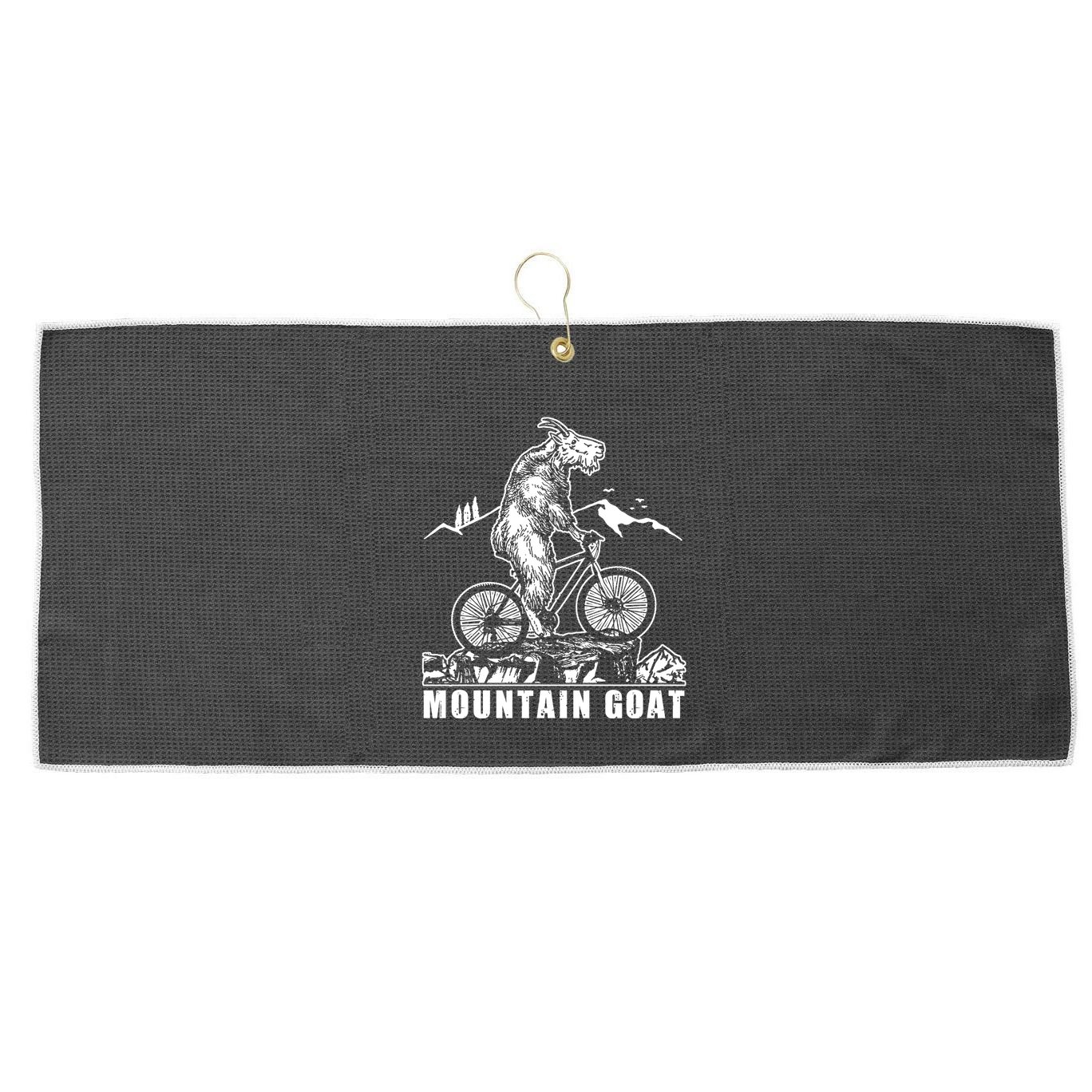 Mountain Goat On A Mountain Bike Cool Large Microfiber Waffle Golf Towel