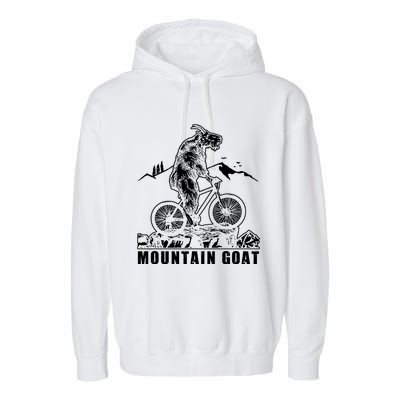 Mountain Goat On A Mountain Bike Cool Garment-Dyed Fleece Hoodie