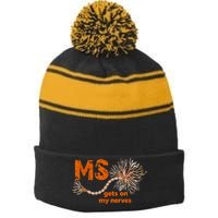 MS Get On My Nerves Multiple Sclerosis Awareness Stripe Pom Pom Beanie