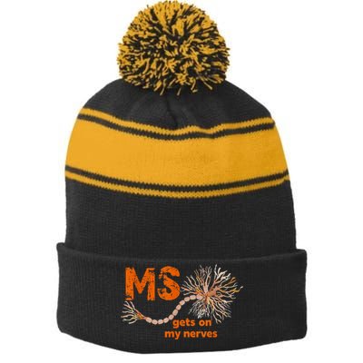 MS Get On My Nerves Multiple Sclerosis Awareness Stripe Pom Pom Beanie