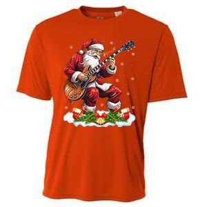 Music Guitar Player Guitarist Santa Playing Guitar Christma Great Gift Cooling Performance Crew T-Shirt