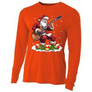 Music Guitar Player Guitarist Santa Playing Guitar Christma Great Gift Cooling Performance Long Sleeve Crew