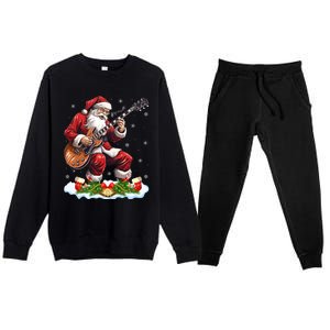 Music Guitar Player Guitarist Santa Playing Guitar Christma Great Gift Premium Crewneck Sweatsuit Set