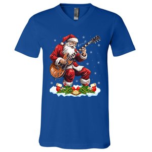 Music Guitar Player Guitarist Santa Playing Guitar Christma Great Gift V-Neck T-Shirt