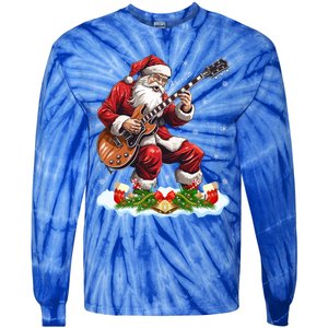 Music Guitar Player Guitarist Santa Playing Guitar Christma Great Gift Tie-Dye Long Sleeve Shirt