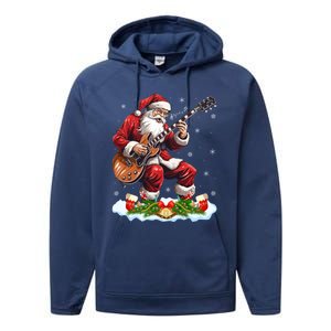 Music Guitar Player Guitarist Santa Playing Guitar Christma Great Gift Performance Fleece Hoodie