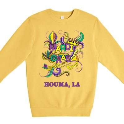 Mardi Gras Parade Carnival Houma Louisiana Gift Mask Premium Crewneck Sweatshirt