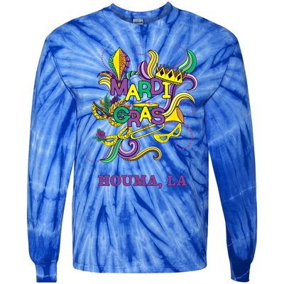 Mardi Gras Parade Carnival Houma Louisiana Gift Mask Tie-Dye Long Sleeve Shirt