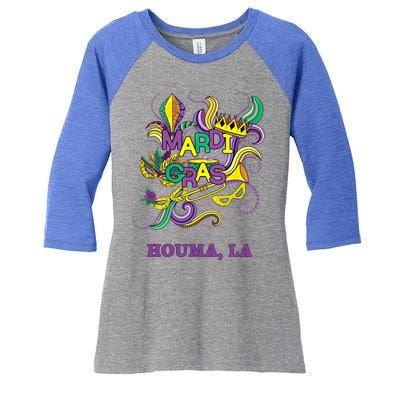 Mardi Gras Parade Carnival Houma Louisiana Gift Mask Women's Tri-Blend 3/4-Sleeve Raglan Shirt