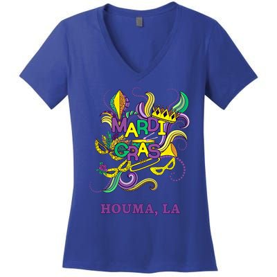 Mardi Gras Parade Carnival Houma Louisiana Gift Mask Women's V-Neck T-Shirt