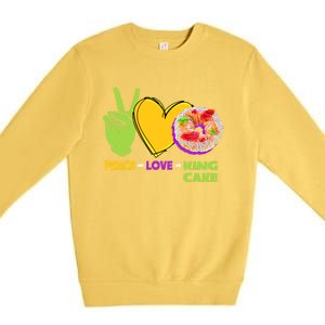 Mardi Gras Peace Love King Cake Colorful Mardi Gras Foodie Gift Premium Crewneck Sweatshirt