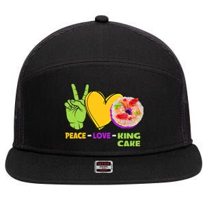 Mardi Gras Peace Love King Cake Colorful Mardi Gras Foodie Gift 7 Panel Mesh Trucker Snapback Hat