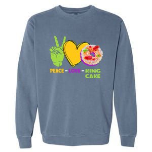 Mardi Gras Peace Love King Cake Colorful Mardi Gras Foodie Gift Garment-Dyed Sweatshirt