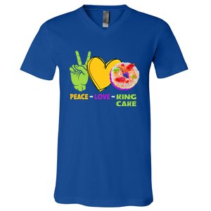 Mardi Gras Peace Love King Cake Colorful Mardi Gras Foodie Gift V-Neck T-Shirt