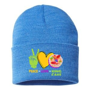 Mardi Gras Peace Love King Cake Colorful Mardi Gras Foodie Gift Sustainable Knit Beanie