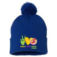 Mardi Gras Peace Love King Cake Colorful Mardi Gras Foodie Gift Pom Pom 12in Knit Beanie