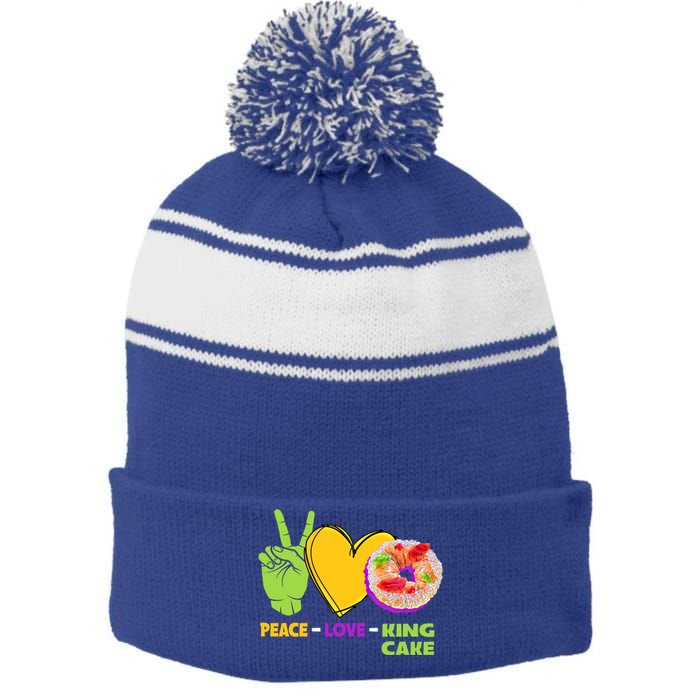 Mardi Gras Peace Love King Cake Colorful Mardi Gras Foodie Gift Stripe Pom Pom Beanie