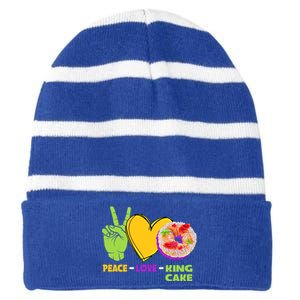 Mardi Gras Peace Love King Cake Colorful Mardi Gras Foodie Gift Striped Beanie with Solid Band