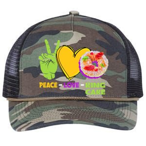 Mardi Gras Peace Love King Cake Colorful Mardi Gras Foodie Gift Retro Rope Trucker Hat Cap