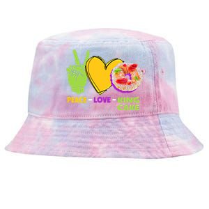 Mardi Gras Peace Love King Cake Colorful Mardi Gras Foodie Gift Tie-Dyed Bucket Hat