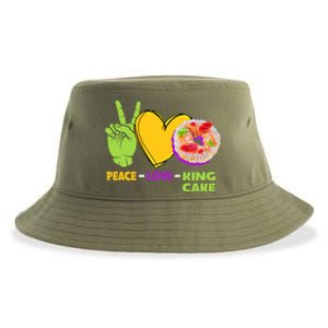 Mardi Gras Peace Love King Cake Colorful Mardi Gras Foodie Gift Sustainable Bucket Hat