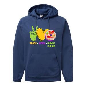 Mardi Gras Peace Love King Cake Colorful Mardi Gras Foodie Gift Performance Fleece Hoodie