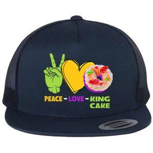 Mardi Gras Peace Love King Cake Colorful Mardi Gras Foodie Gift Flat Bill Trucker Hat