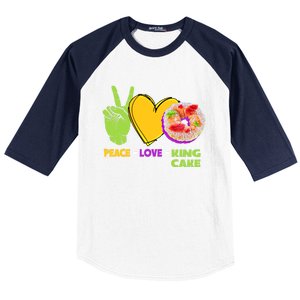 Mardi Gras Peace Love King Cake Colorful Mardi Gras Foodie Gift Baseball Sleeve Shirt