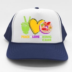 Mardi Gras Peace Love King Cake Colorful Mardi Gras Foodie Gift Trucker Hat