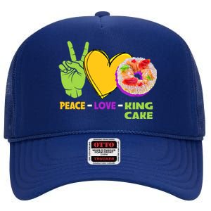 Mardi Gras Peace Love King Cake Colorful Mardi Gras Foodie Gift High Crown Mesh Back Trucker Hat