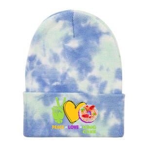 Mardi Gras Peace Love King Cake Colorful Mardi Gras Foodie Gift Tie Dye 12in Knit Beanie