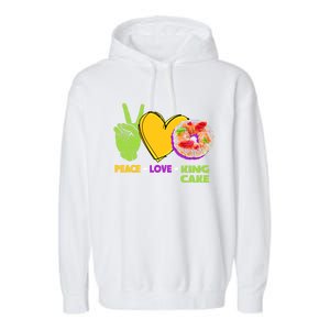 Mardi Gras Peace Love King Cake Colorful Mardi Gras Foodie Gift Garment-Dyed Fleece Hoodie