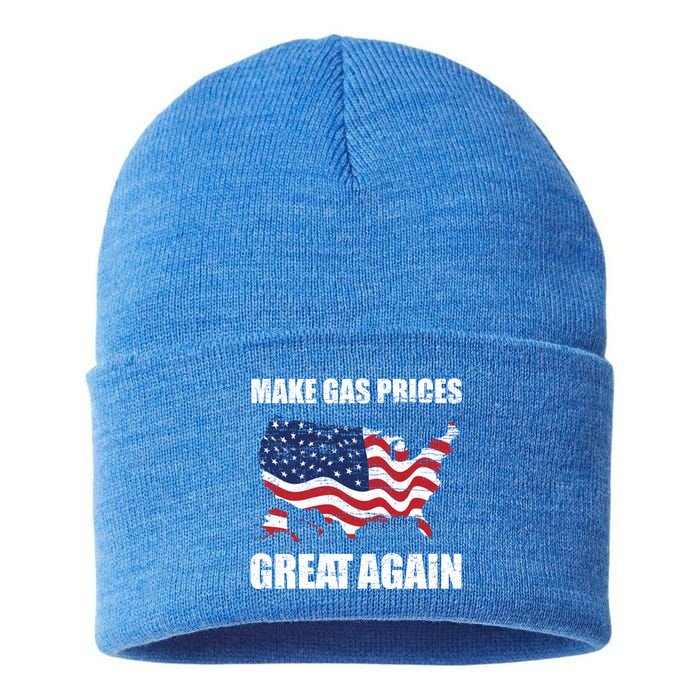 Make Gas Prices Great Again Usa American Flag Vintage Gift Sustainable Knit Beanie