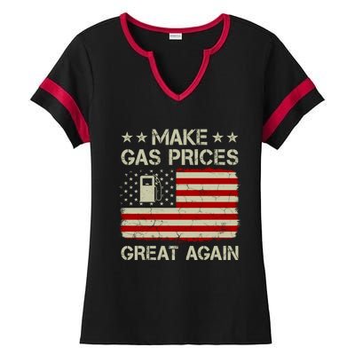 Make Gas Prices Great Again Vintage Old American Us Flag Funny Gift Ladies Halftime Notch Neck Tee