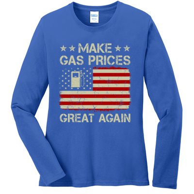 Make Gas Prices Great Again Vintage Old American Us Flag Funny Gift Ladies Long Sleeve Shirt