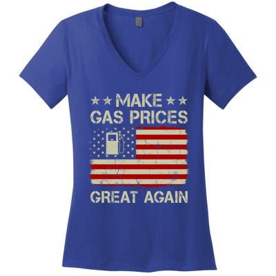 Make Gas Prices Great Again Vintage Old American Us Flag Funny Gift Women's V-Neck T-Shirt