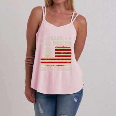 Make Gas Prices Great Again Vintage Old American Us Flag Funny Gift Women's Strappy Tank