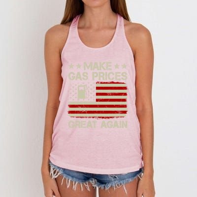 Make Gas Prices Great Again Vintage Old American Us Flag Funny Gift Women's Knotted Racerback Tank